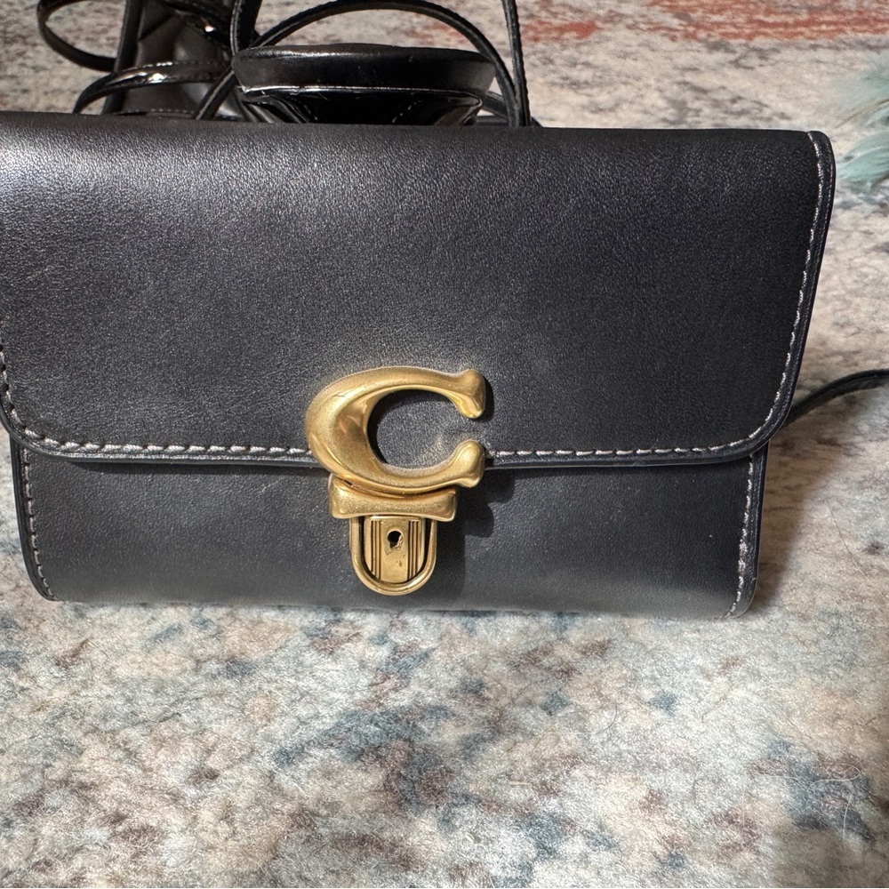 Coach Black Leather Wallet with Gold Clasp